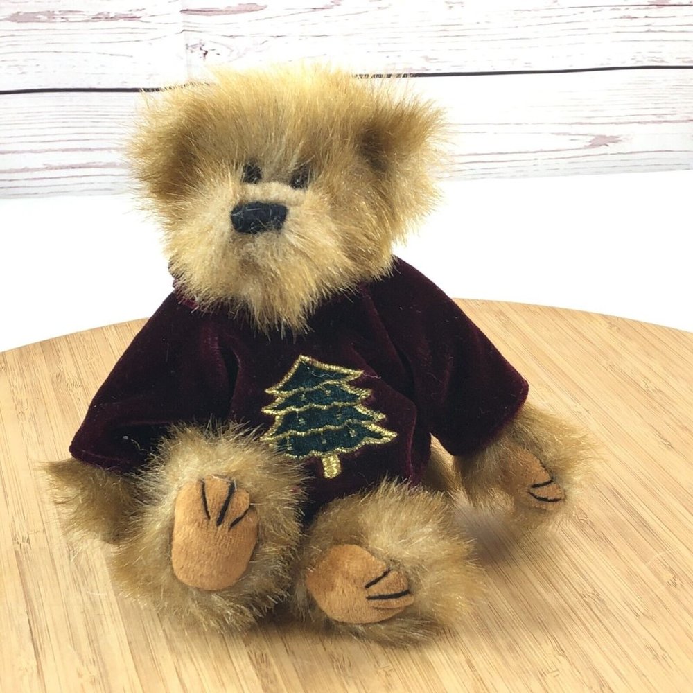 PBC International Tan Teddy Bear Plush Stuffed Animal Toy Burgundy Velvet shirt